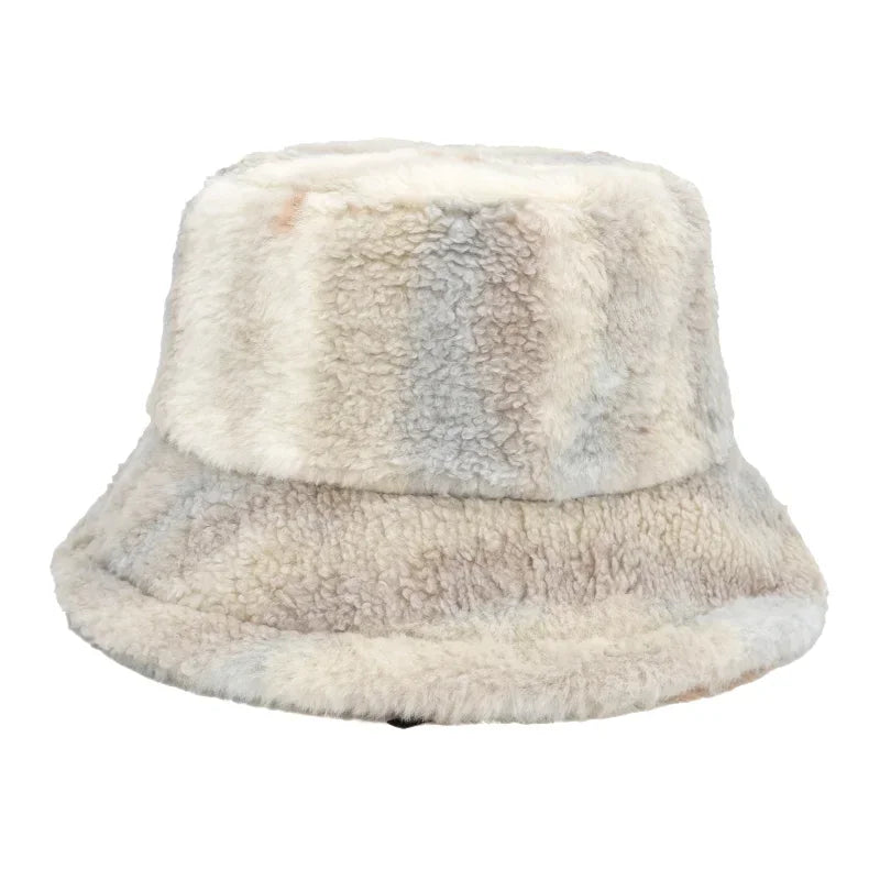 Winter Bucket Hats Women Fashion Print Ladies Warm Panama Hat Wool Soft Velvet Thickened Fur Rabbit Hair Outdoor Fisherman Hat