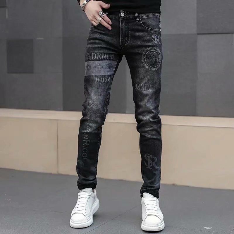 New Spring Autumn Washed Designer Clothes Boyfriend Black FASHION Korean Vintage Cargo Slim Stretch Embroidery Jeans Trousers