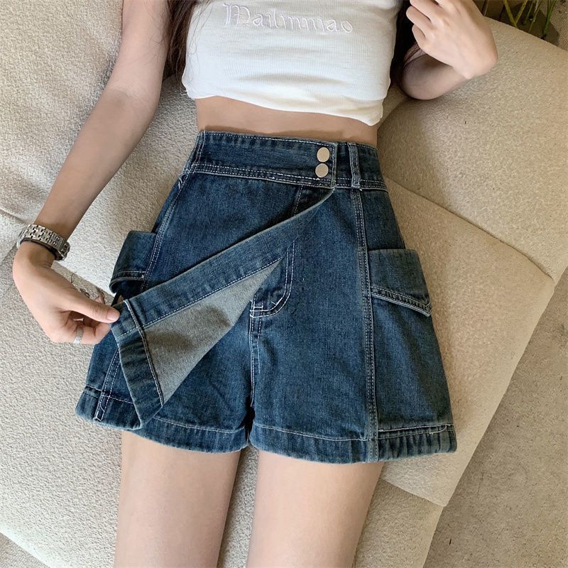 Denim Shorts Women Vintage Hotsweet Simple High Waist Distressed Asymmetrical Streetwear Korean Style Summer Female All-match