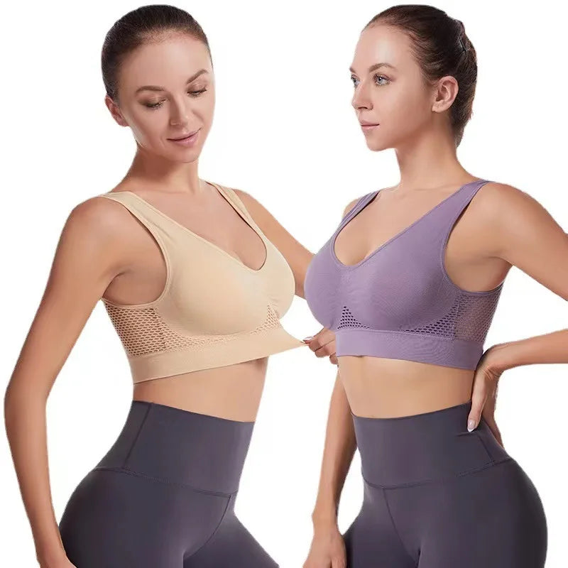 Women's Bra Push Up Seamless Bralette Woman Mesh Hollow Out Breathable Large Size Yoga Running Sports Bras Female Underwear Tops