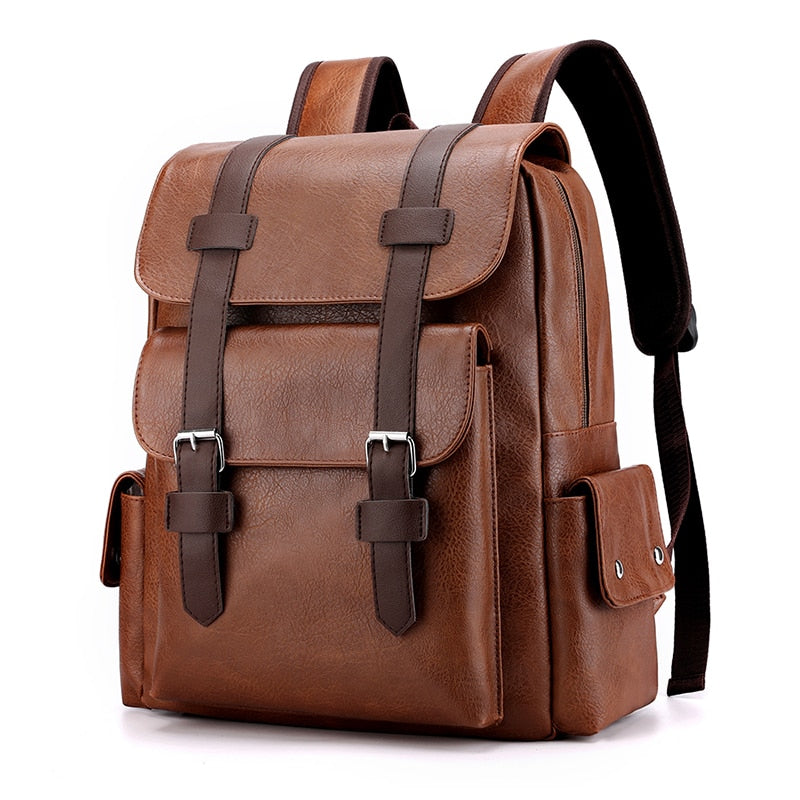 Men Backpack PU Leather Bagpack Large Laptop Backpacks Male Mochilas Black Schoolbag For Teenagers Boys Brown Sac A Dos