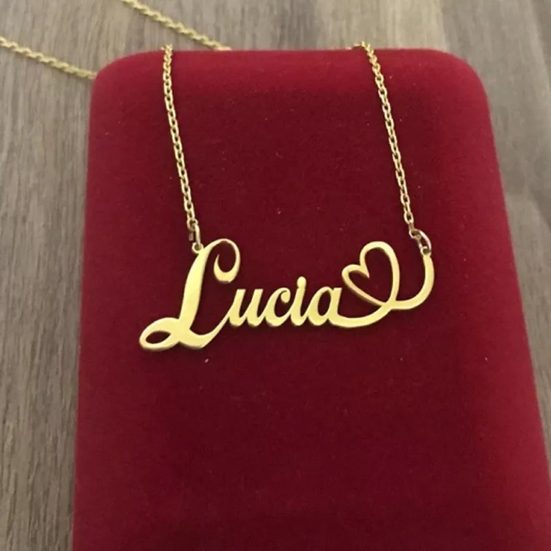 Stainless Steel Custom Name Necklaces With Heart Vintage Letter Choker Necklaces For Women Jewelry Christmas Gifts Couple GIfts