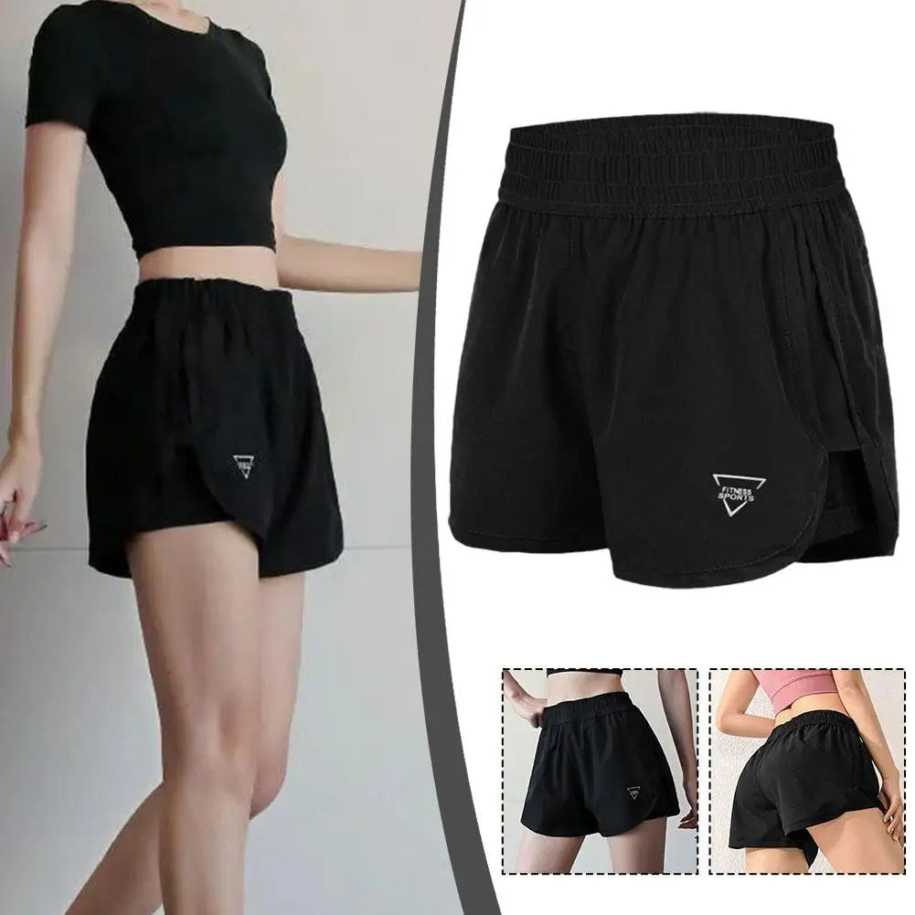 New Gym Sport Shorts Casual Outdoor Running Quick Dry Elastic Shorts High Training Two Pieces Pants Waist Shorts Short For Women