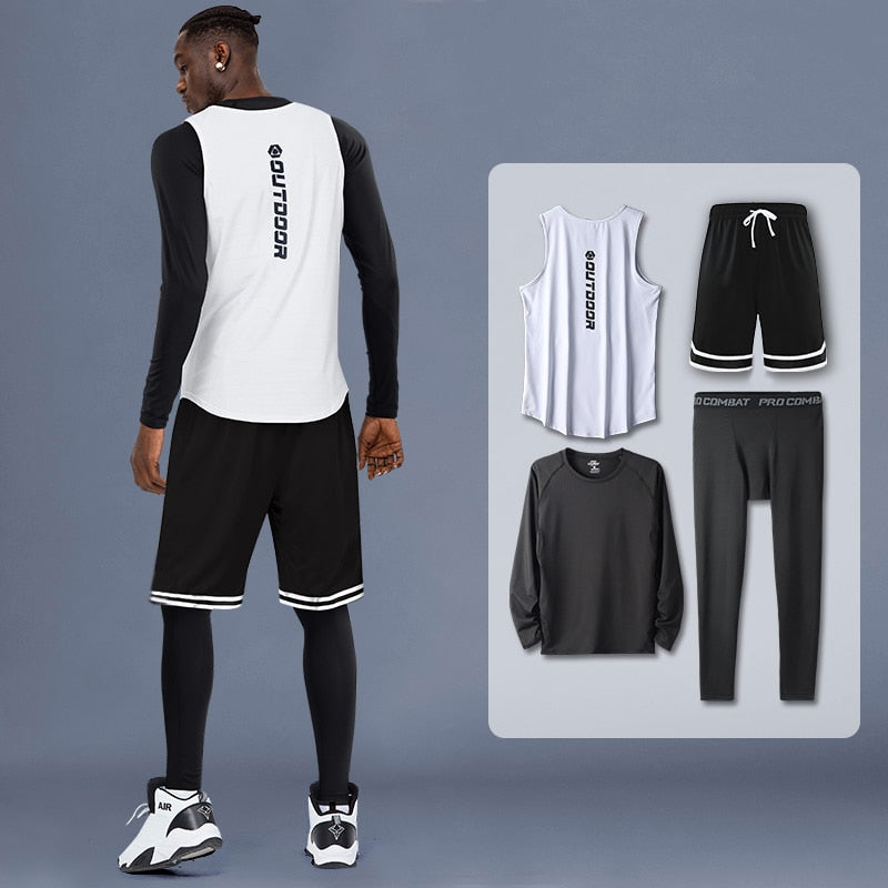 Men&#39;s Compression Sportswear Suits Gym Tights Training Clothes Workout Jogging Sports Set Running Tracksuit Quick Dry Rash Guard