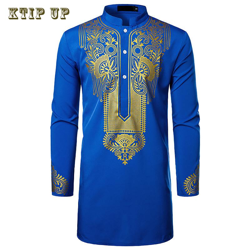 Luxury Casual Islamic Arabic Abaya Robe Fashion Ethnic Print Stand Collar Youth Mid-length Shirt Coat 2023 Muslim Men Clothing