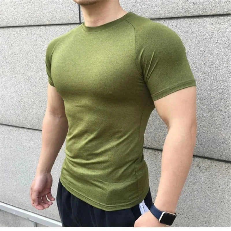 New Men Summer Short Sleeve Fitness T Shirt Running Sport Gym Compression T Shirt Workout Casual High Quality Tops Clothing