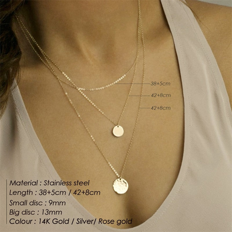 3pcs Separated Stainless Steel Layered Necklace Women Pendant &amp; Choker &amp; Chain Necklace Set Fashion Jewelry