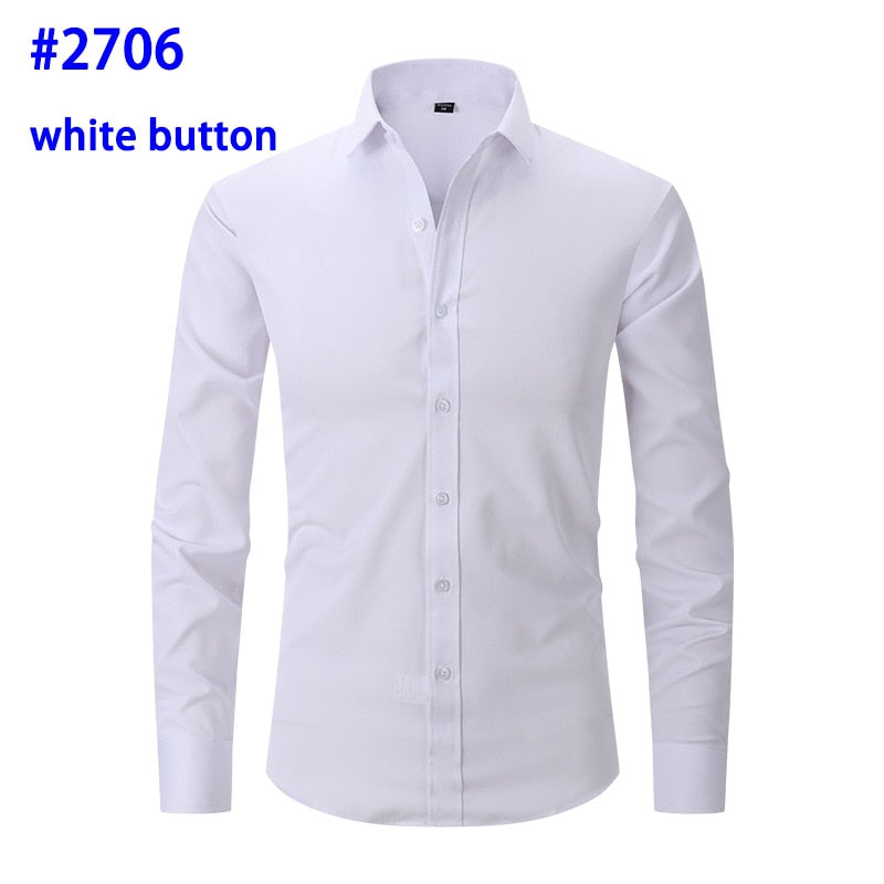 Men&#39;s Dress Shirts Casual Slim Fit Long Sleeve Male Social Shirts Comfortable Non Iron Solid Chemise Homme Blue