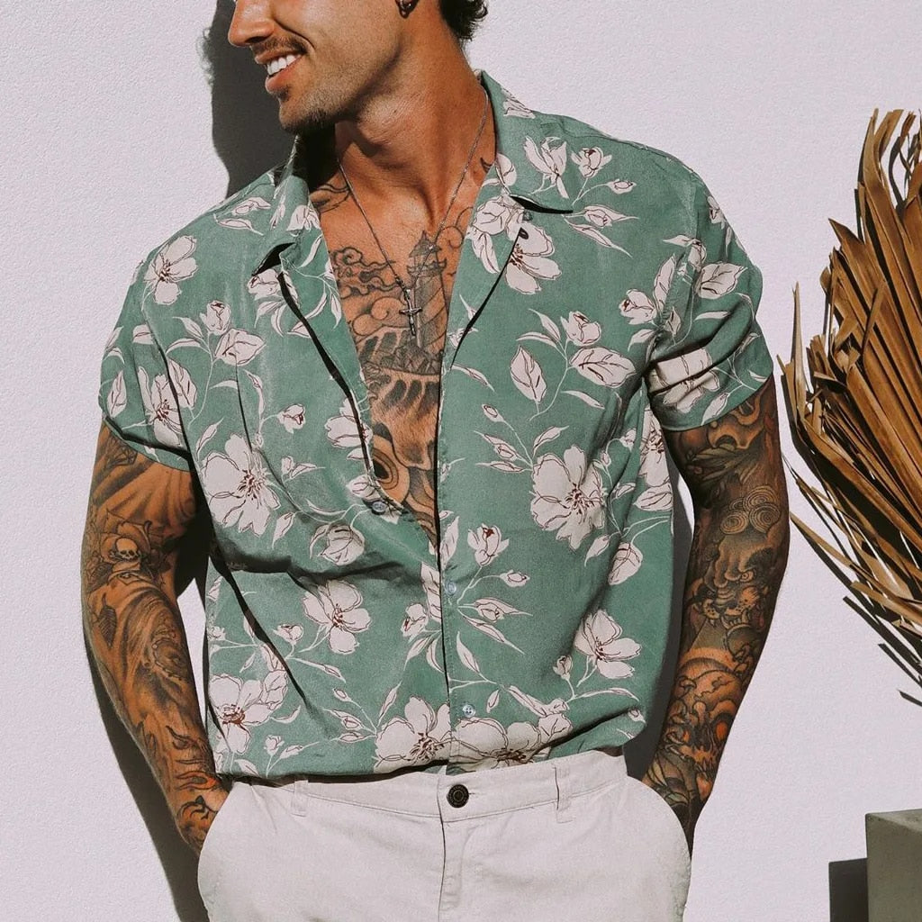 Hawaiian Shirt For Mens 2023 3D Print Short Sleeve Blouse Beach Holiday Top Tee Summer Oversized Men&#39;s Clothing Camisa Masculina