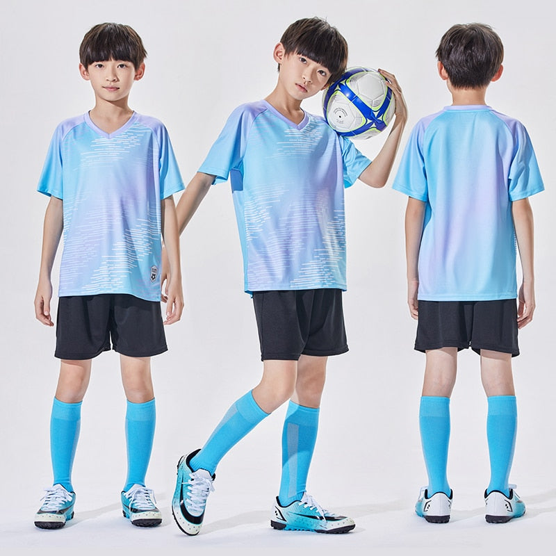 Wholesale Custom 100% Polyester Cheap Children&#39;s Soccer Jerseys Breathable Football Jersey Sets Soccer Uniform Set For Kids Y305