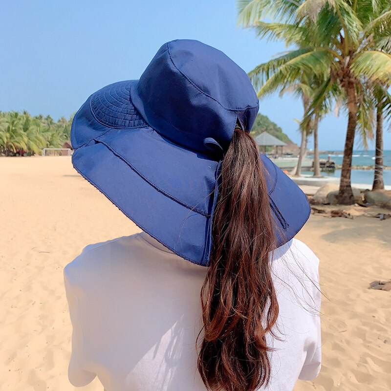 Sparsil Women&#39;s Summer Hat for The Sun Wide Brim UV Neck Protection Solar Beach Hats Foldable Ponytail Travel Sun Panama Caps