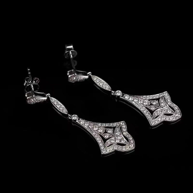 Vintage Dangle Earring Zircon 925 Sterling silver Party Wedding Drop Earrings for Women Bridal Promise Jewelry Birthday Gift