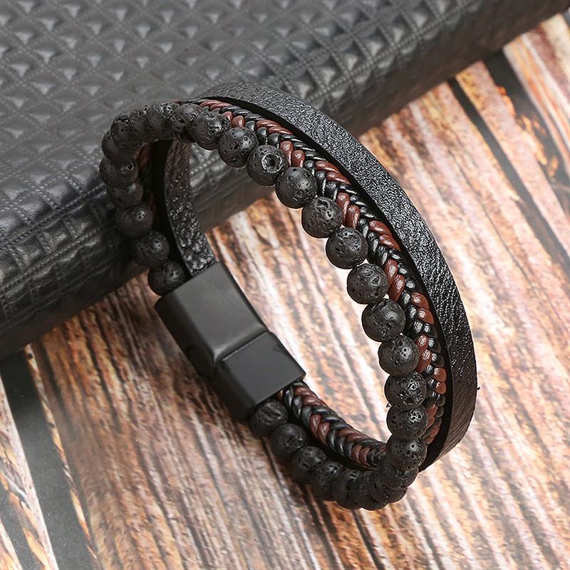 High Quality Leather Bracelet Men Classic Fashion Tiger Eye Beaded Multi Layer Leather Bracelet For Men Jewelry Gift