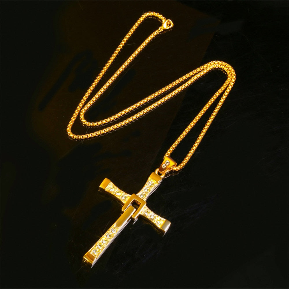 Cross Necklace Rhinestones Luxury Chain Dominic Toretto Stainless Steel Jewelry Accesories