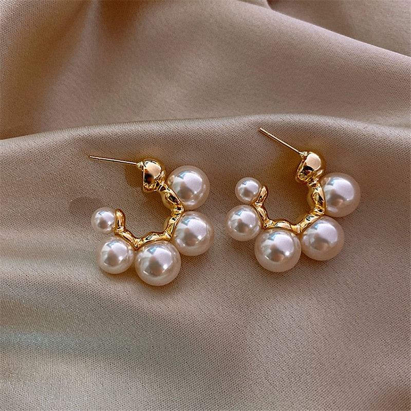 New Elegant Metal Heart-Shaped Back Hanging Pearl Earrings Korean Fashion Jewelry For Woman Girls Accessories Wholesale