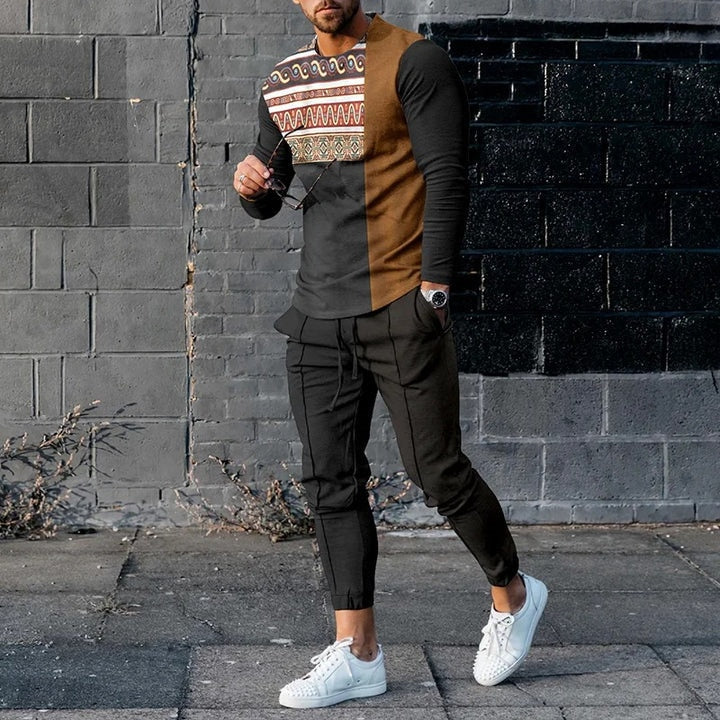 Autumn Long Sleeve+Trousers Suit Men Streetwear Casual Men Long Style Set Oversized Set Long Tracksuit Men Clothing 2 Piece Sets