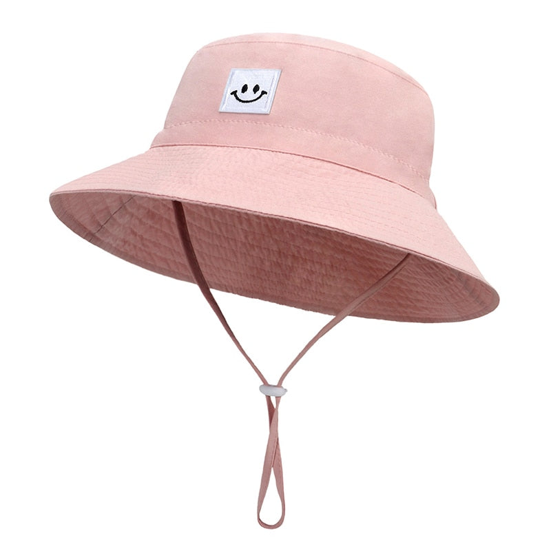 Summer Baby Sun Hat Children Boys Girls Big Brim Solid Color Smlie Bucket Fisherman Hats Kids Anti UV Panama Beach Cap 0-6 Years