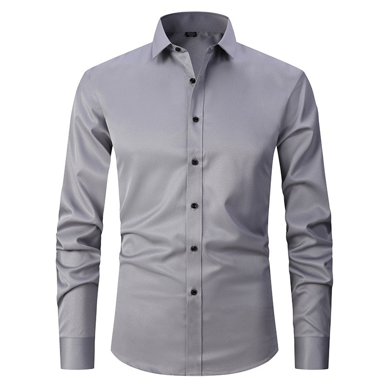 Slight Elasticity Men's Long-sleeved Business Casual Shirt Solid Color Slim Non Iron Dress Shirts Plus size