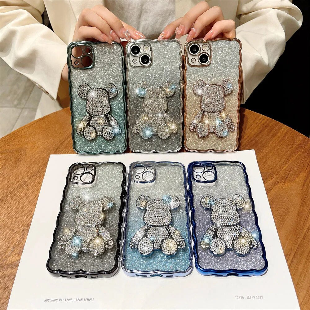 Bling Rhinestone for iPhone 11 14 12 13 Pro Max Case Glitter Diamond Cute Bear for iphone 14 13 8 7 SE XR Xs Max 14 Plus Cover