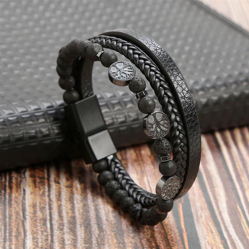 High Quality Leather Bracelet Men Classic Fashion Tiger Eye Beaded Multi Layer Leather Bracelet For Men Jewelry Gift