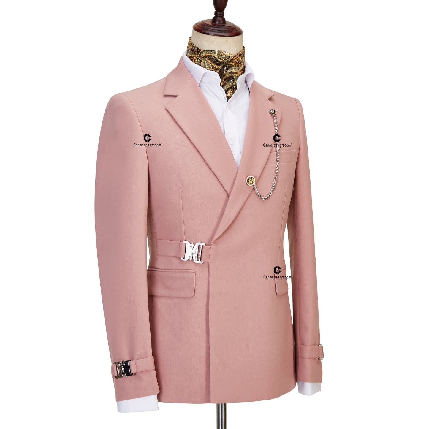 Cenne Des Graoom New Coat Design Dapper Style Metal Side Release Buckle Pink Men Suits 2 Pieces Set Dinner Wedding Party