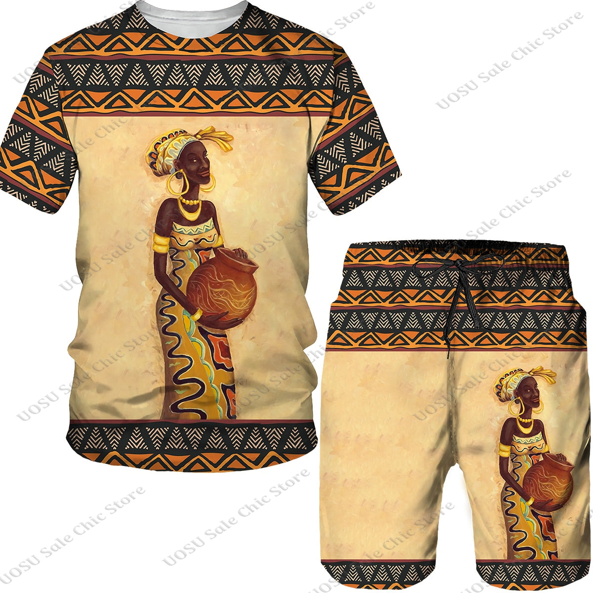 Man Summer Short Sleeve Africa Print Tees/Shorts/Suits Folk-custom T Shirt Shorts Tracksuit Set African Clothes for Men Oversize