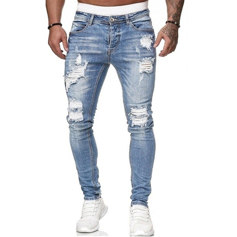 Ripped Jeans Men Stretch Skinny Grey Blue Black Hip Hop Denim Trousers Streetwear Casual Slim Fit Jeans for Men Jogging jean