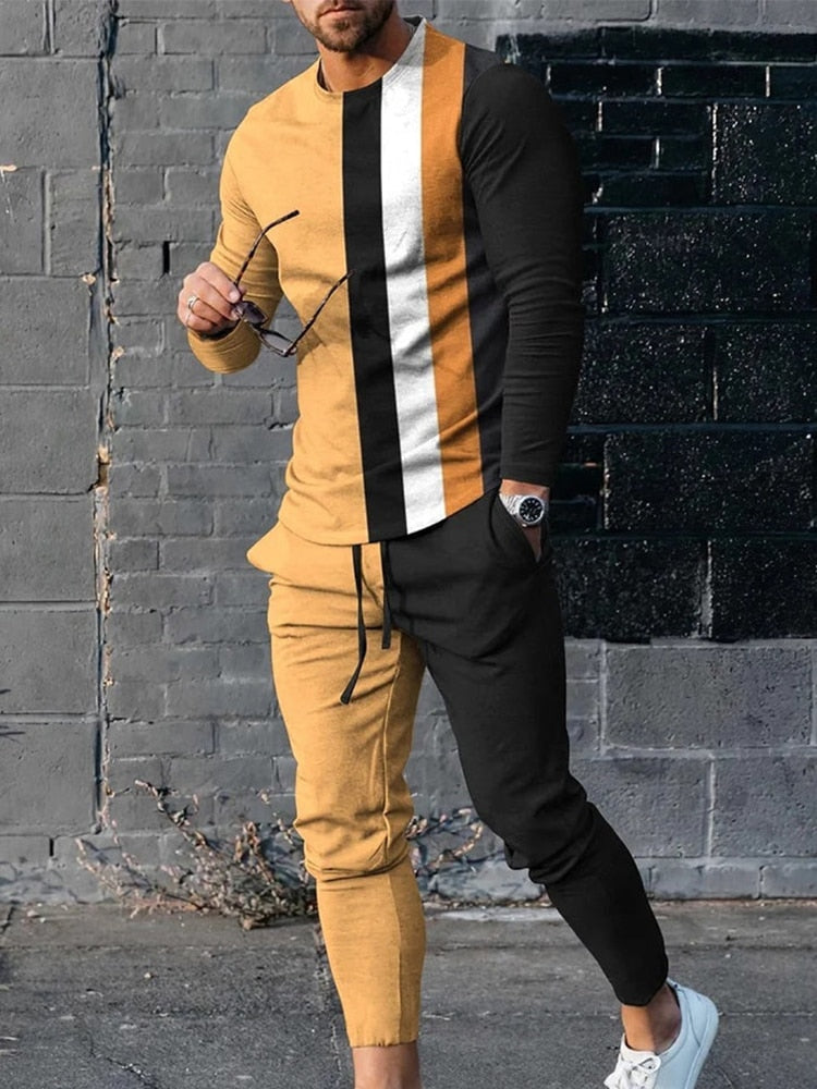 Autumn Long Sleeve+Trousers Suit Men Streetwear Casual Men Long Style Set Oversized Set Long Tracksuit Men Clothing 2 Piece Sets