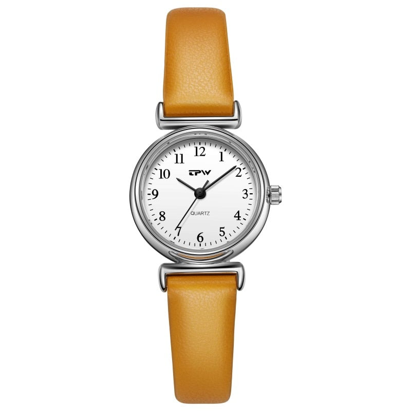 Mini Quartz Watch For Women Small Size 24mm Dial PU Leather Strap Minimalism