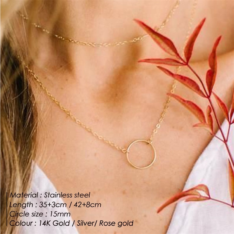 3pcs Separated Stainless Steel Layered Necklace Women Pendant &amp; Choker &amp; Chain Necklace Set Fashion Jewelry