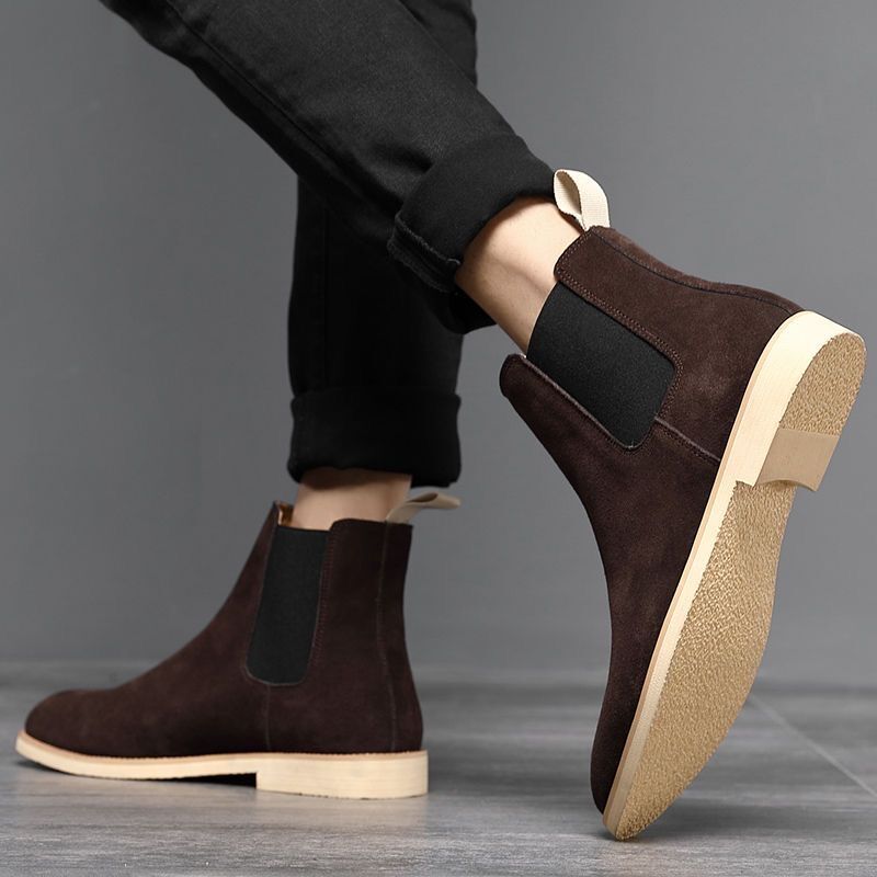Men&#39;s Retro Suede Genuine Leather Chelsea Boots Men Fashion Ankle Boot Mens Casual British Style Short Boots High-Top Shoes