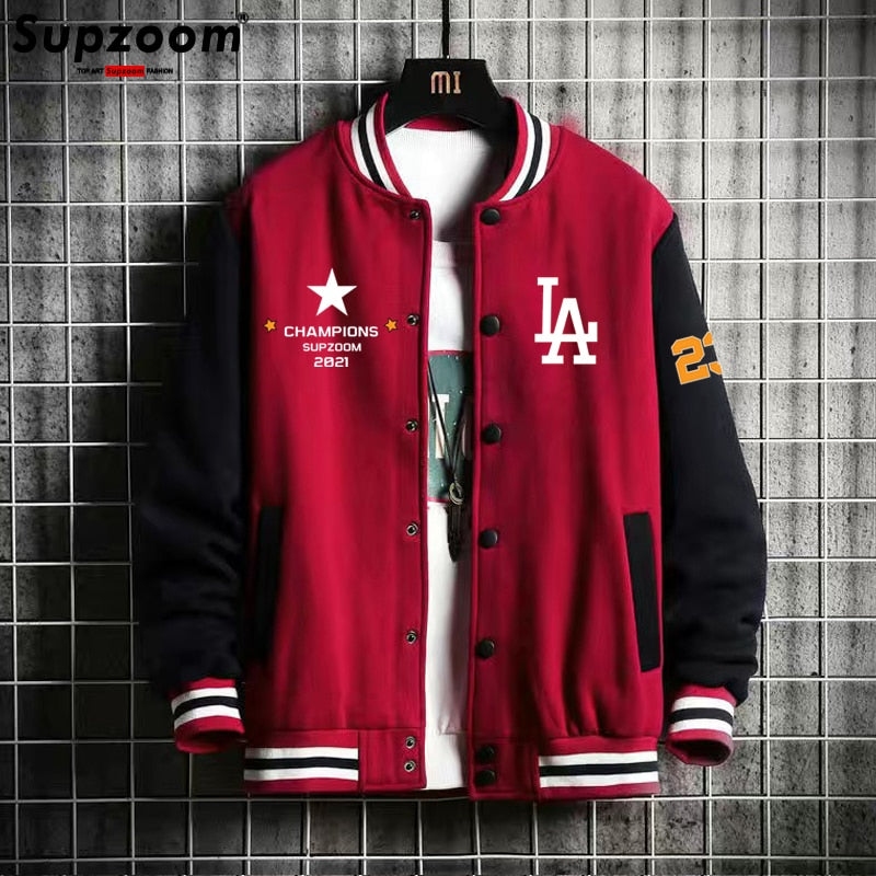 Supzoom New Arrival Letter Rib Sleeve Cotton Top Fashion Logo Single Breasted Casual Bomber Baseball Jacket Loose Cardigan Coat