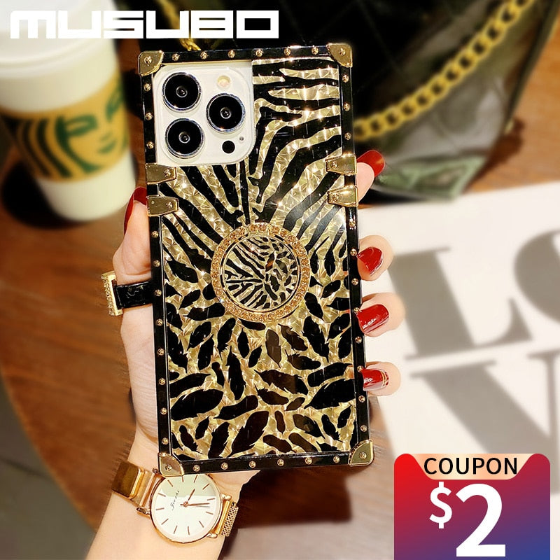 Luxury Silicon Ring Phone Case For iPhone 14 Plus 13 PRO 12 11 Pro Max XS XR SE 3 7 8 Plus Brand Coque Soft Square Cover Fundas