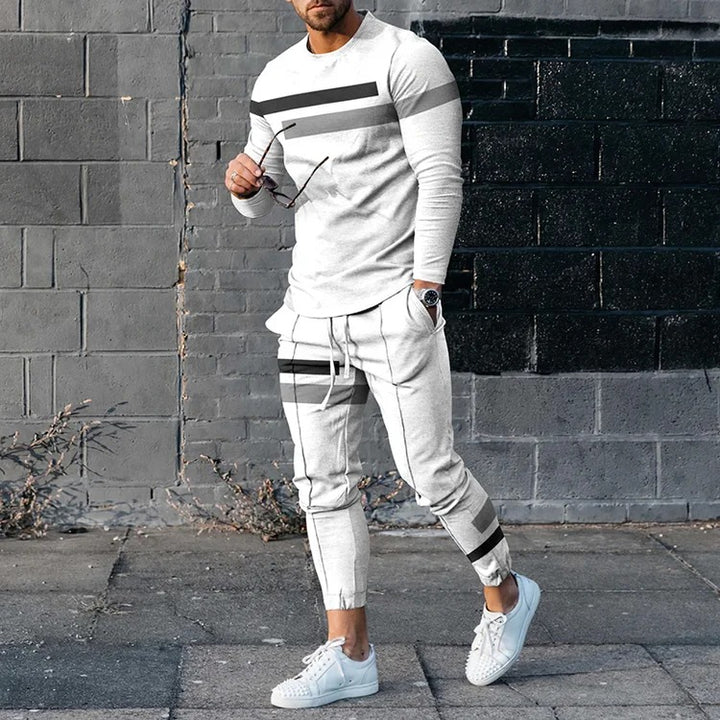 Men&#39;s Long Sleeve T-shirts and Pants Two Piece Blue Red Geometry  3D Printed Men&#39;s Sets Casual Suit nike tech fleece