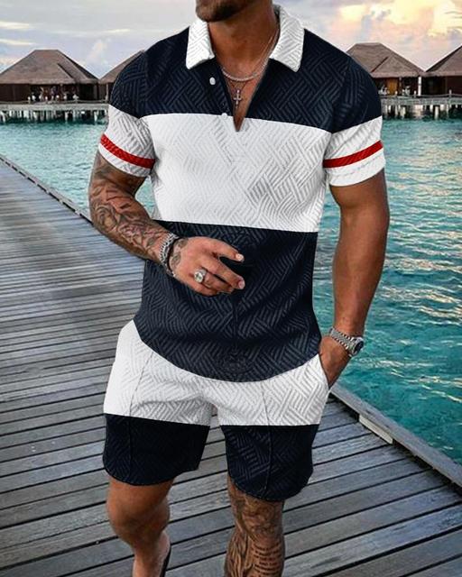 Tracksuit Casual Short Sleeve Polo Shirt shorts Suit two-Piece Set Male Clothing Streetwear