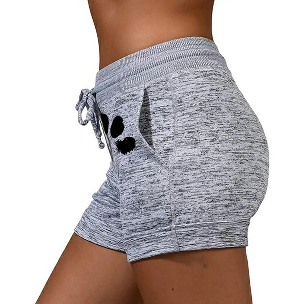 Casual Shorts Women High Waist Cats Claw Print Drawstring Quick Dry Elastic Sports Shorts Gym