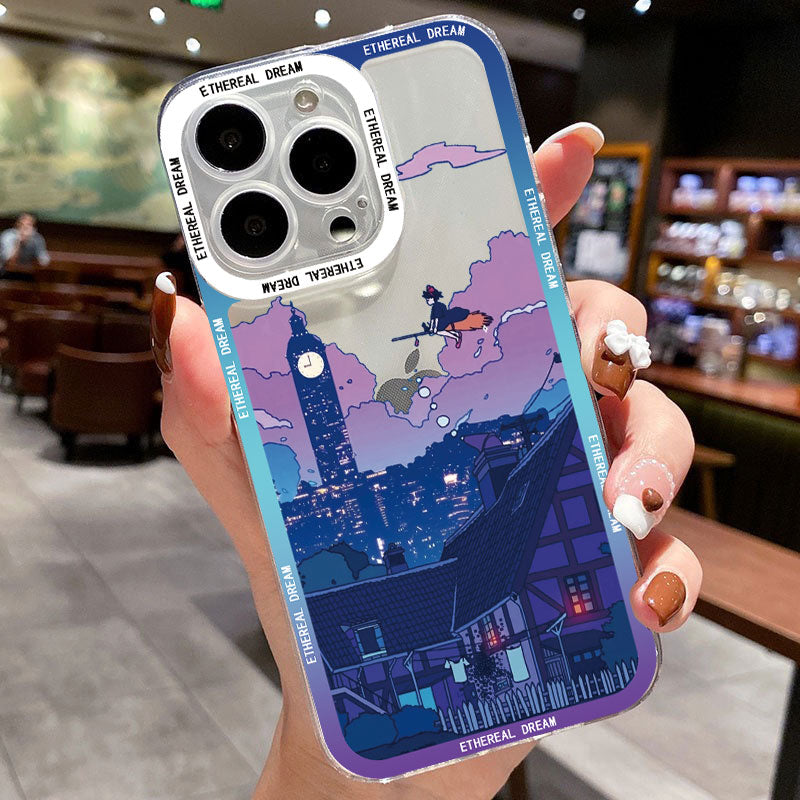 Japanese Anime Hand Painted House scenery Clear Phone Case For iPhone 13 14 12 11 Pro Max X XR XS 7 8Plus SE2 Transparent Cover