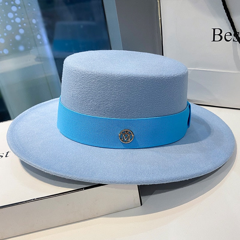 Fedora Hats for Women Flat Top Fashion Elegant Bowler Dress Caps Panama Church Wedding Ribbon Band Hat Men Felt Jazz Hat