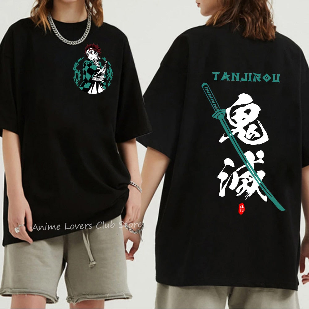 Unisex Demon Slayer T Shirt 100% Cotton T-Shirts Anime Print T-Shirt Rengoku Kyoujurou Nezuko Ninja Short Top Y2k Harajuku Tops