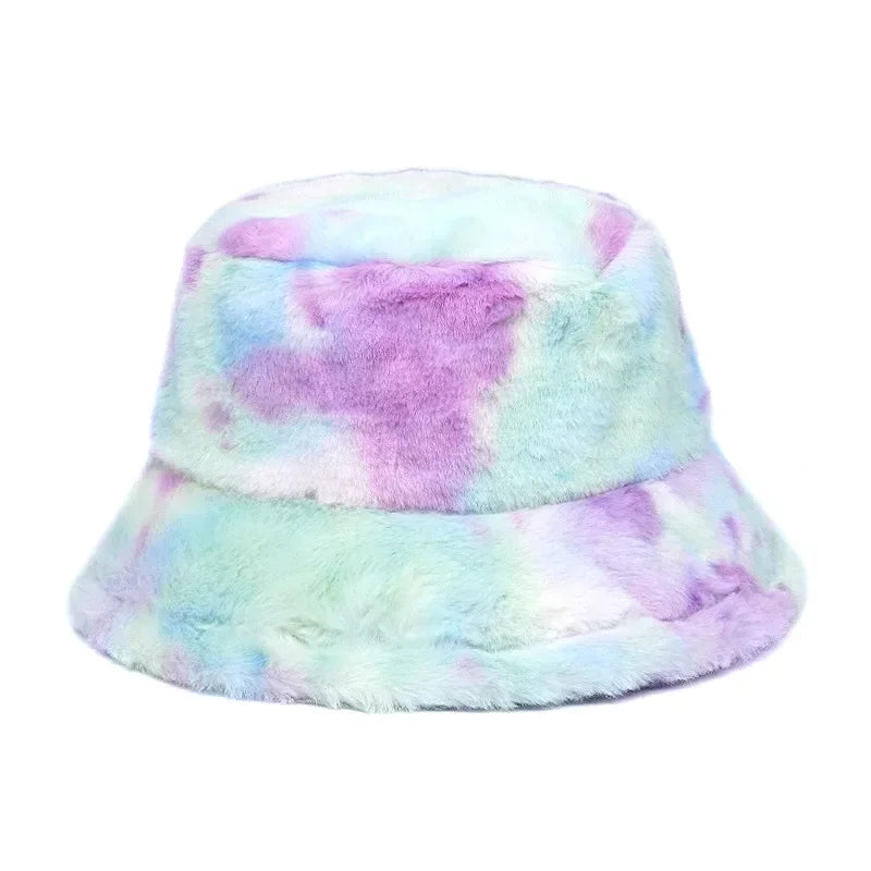 Winter Bucket Hats Women Fashion Print Ladies Warm Panama Hat Wool Soft Velvet Thickened Fur Rabbit Hair Outdoor Fisherman Hat