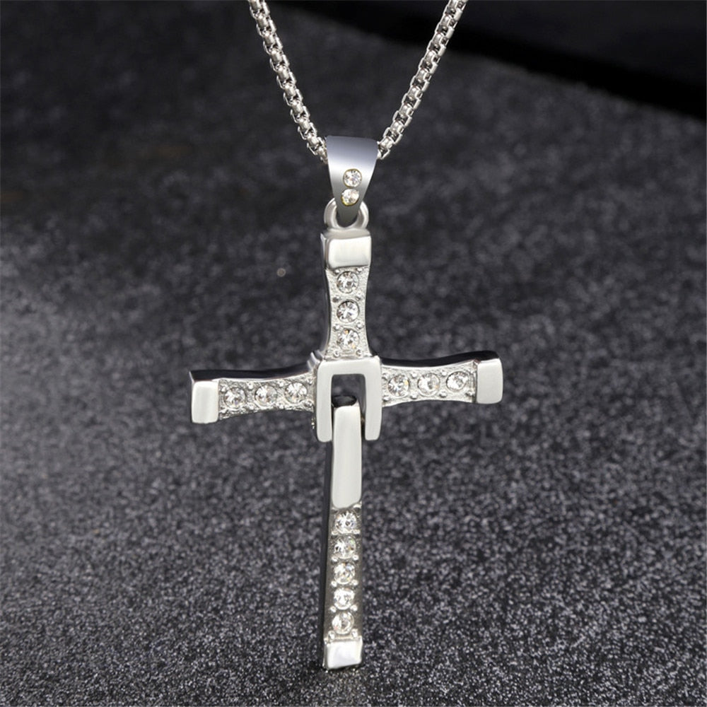 Cross Necklace Rhinestones Luxury Chain Dominic Toretto Stainless Steel Jewelry Accesories