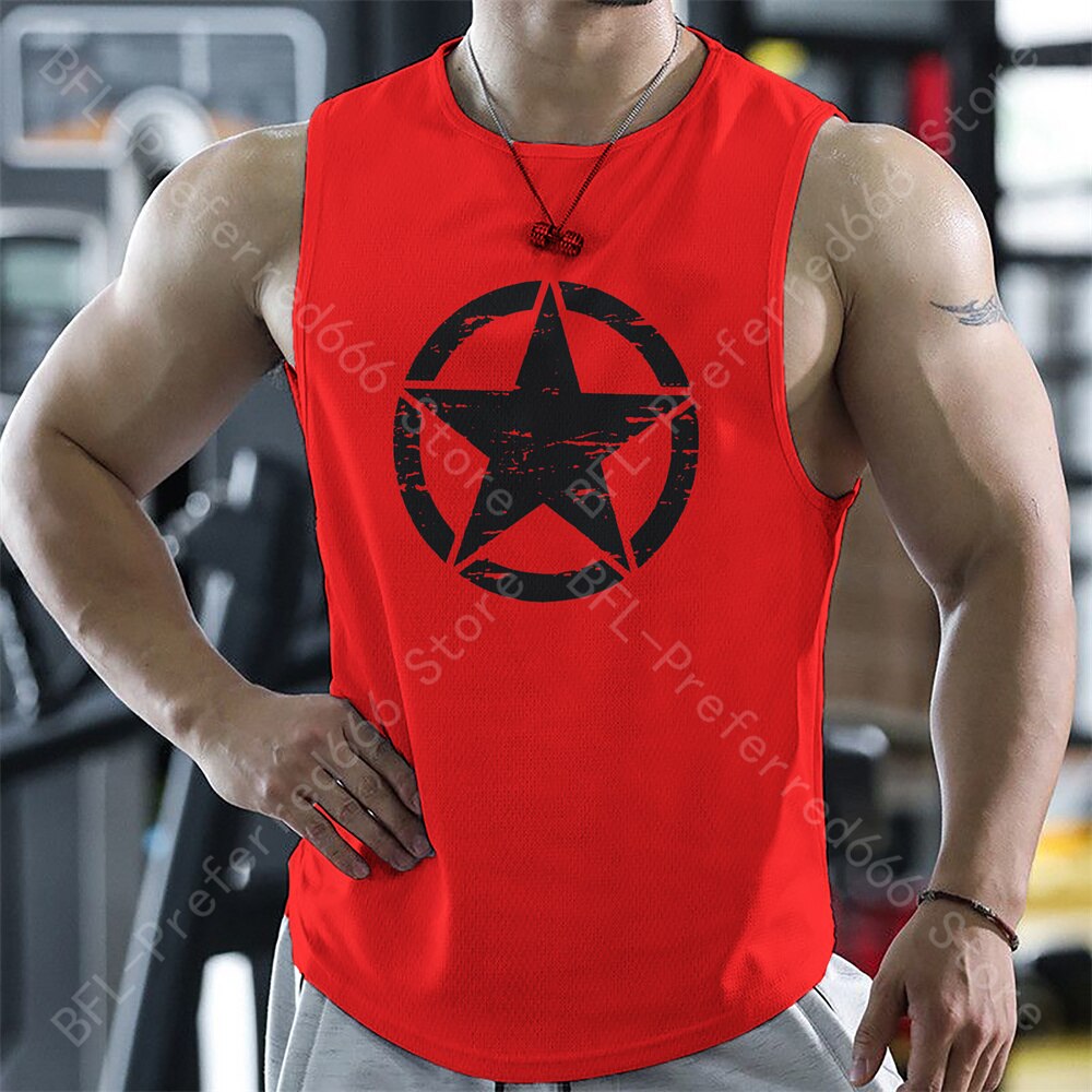 Men Tank Tops Summer Gym Sleeveless T Shirt Print Quick Dry Running Sport Vest Casual Fitness Sportswear Singlets Men&#39;s Clothing