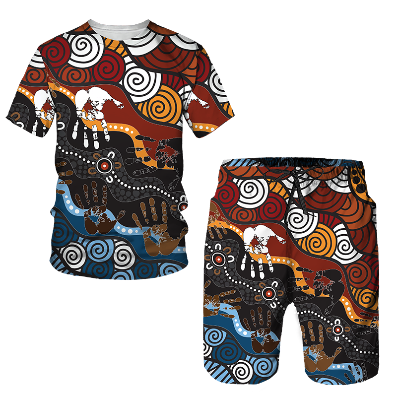 Men&#39;s African Style Summer Tracksuit Ethnic Totem Print T-Shirt Shorts Set Casual Clothing Vintage Oversized Fashion Outfits