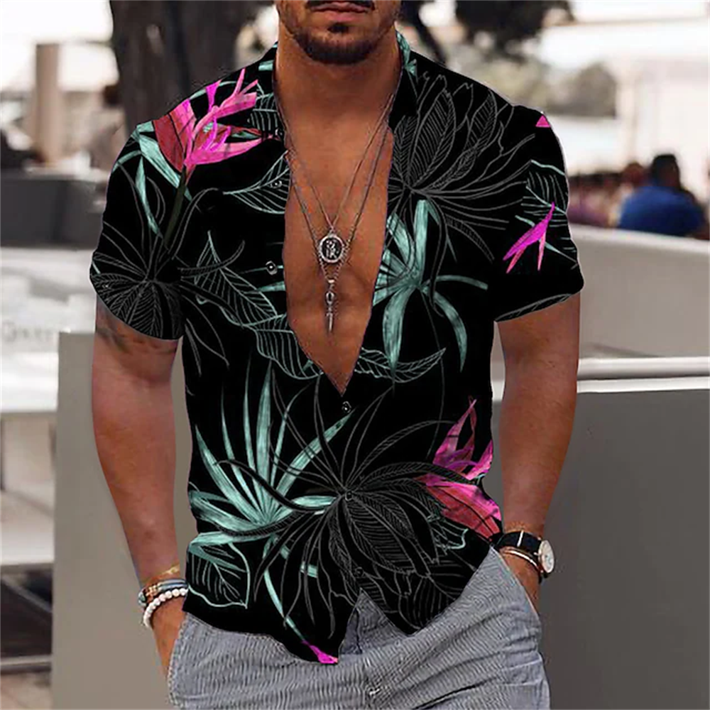 Hawaiian Shirt For Mens 2023 3D Print Short Sleeve Blouse Beach Holiday Top Tee Summer Oversized Men&#39;s Clothing Camisa Masculina