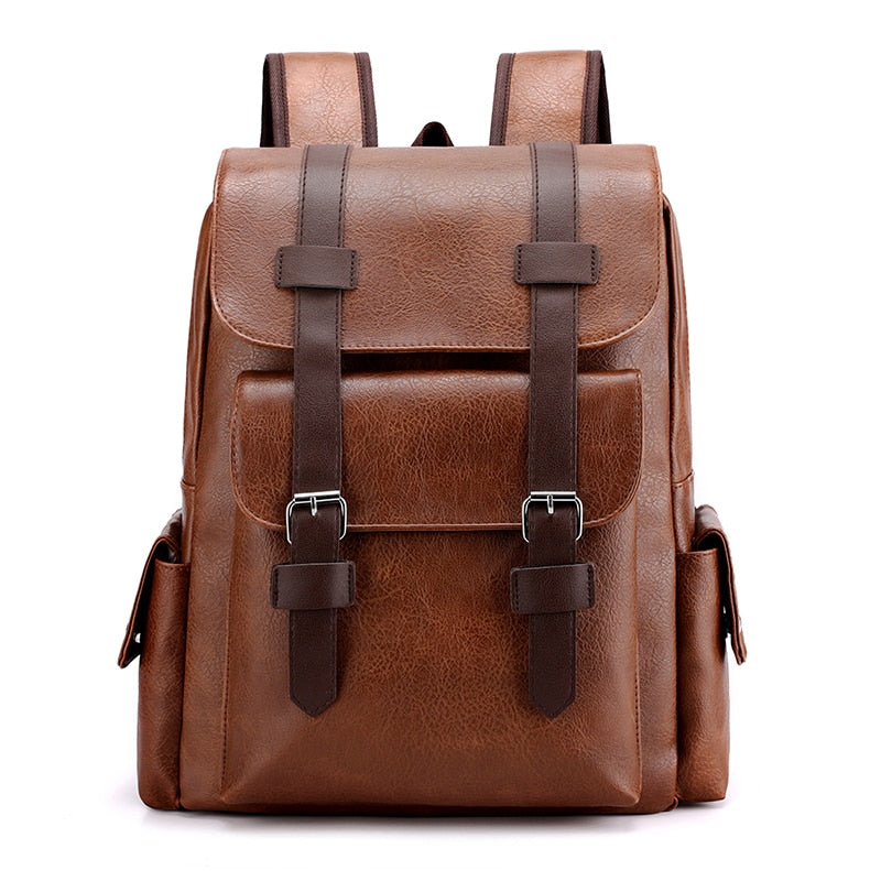 Men Backpack PU Leather Bagpack Large Laptop Backpacks Male Mochilas Black Schoolbag For Teenagers Boys Brown Sac A Dos