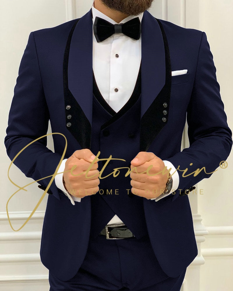 Costume Homme Mariage Formal Fashion Black Slim Fit Suits For Men 3 Piece Groom Wedding Suit Tuxedo  Latest Coat Pant Design