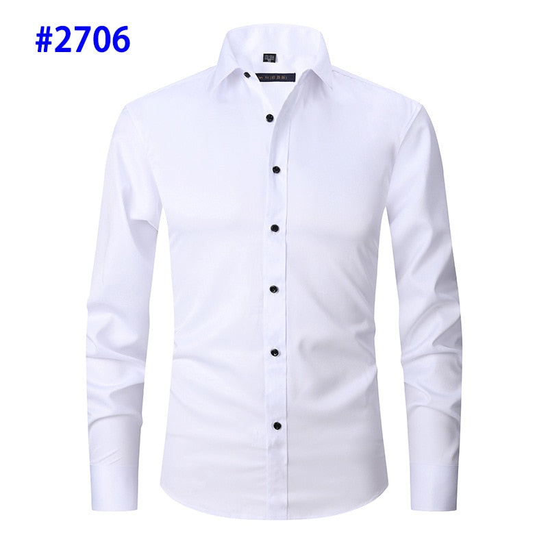 Men&#39;s Dress Shirts Casual Slim Fit Long Sleeve Male Social Shirts Comfortable Non Iron Solid Chemise Homme Blue