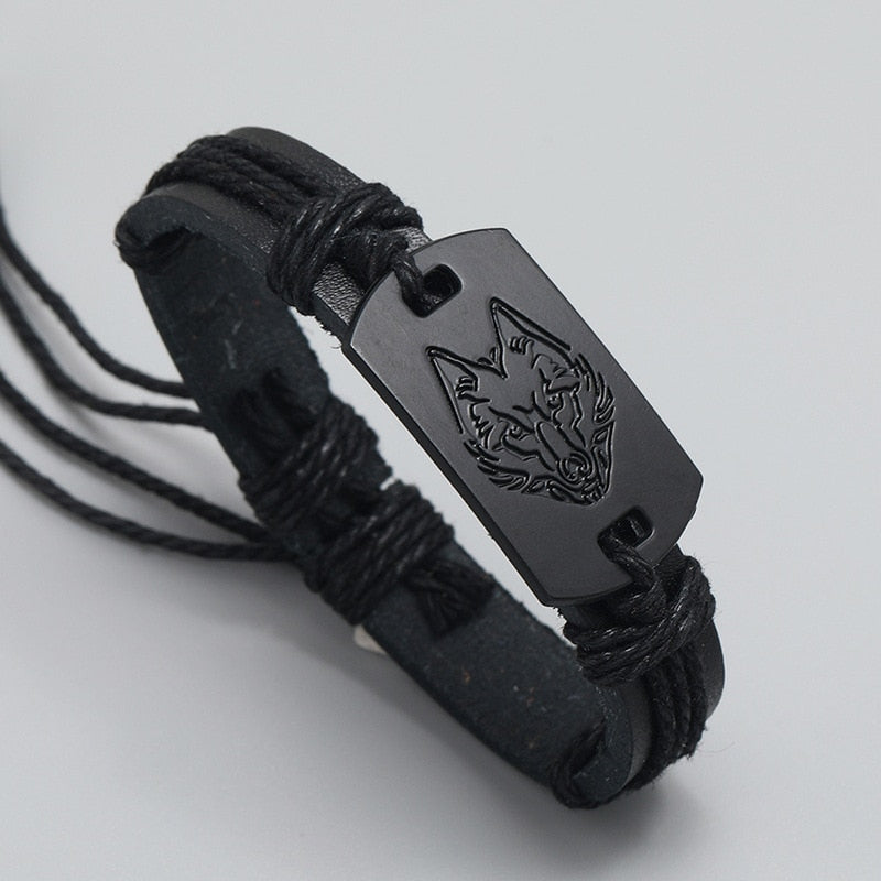 Punk Style Black Wolf Head Bracelets Multi-layer Woven Leather Rope Bracelet Men Fashion Handmade Jewelry Wholesale