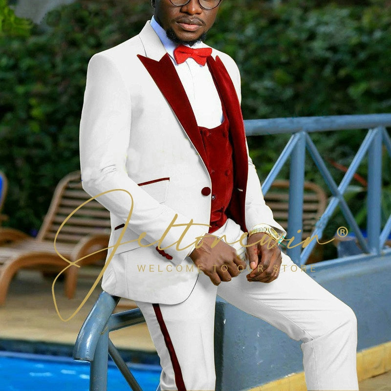 New Wedding Suit Men Set Formal Slim Fit Groomsman Groom Tuxedo Elegant Party Evening Blazer Vest Pants 3Pcs Blazer Sets
