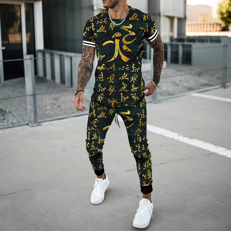 Men's 2-Piece  T-Shirt and Joggers Set - Fashionable Tracksuit with 3D Prints